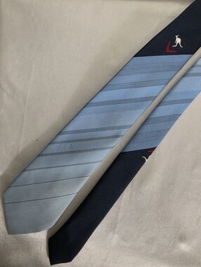 Vintage Polo Light Blue & Navy Striped Men's Tie with Embroidered Logo